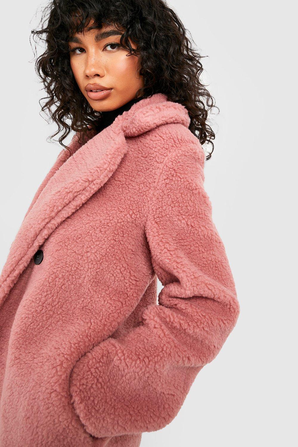 Boohoo pink hot sale teddy coat